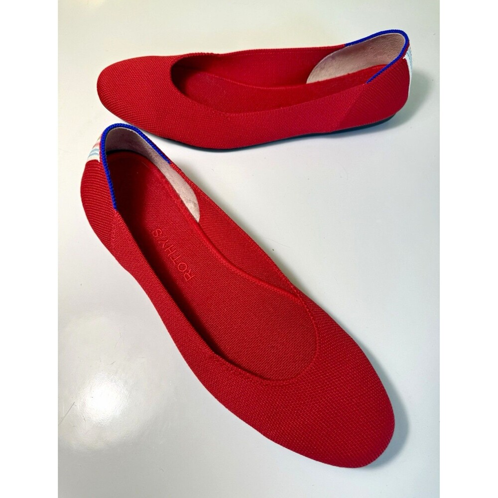 Rothy’s The Flat Red Striped Heel Knit Ballet Flats Women’s Size 10.5